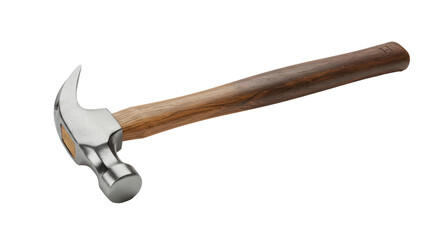 This sturdy hammer features a durable metal head and an ergonomic wooden handle, ideal for various construction and carpentry tasks.  Isolated on transparent background. PNG