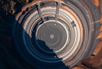 Open pit mine, extractive industry for coal, top view aerial drone