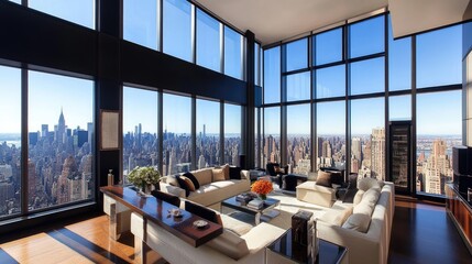 Fototapeta premium Luxurious Penthouse Apartment Overlooking Stunning Cityscape