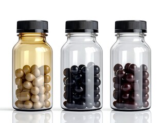 Three Pill Bottles with Different Capsules