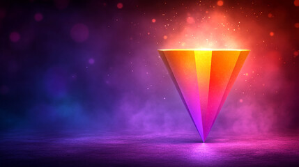 Large digital funnel in rainbow colors representing big data technology and information processing. Abstract concept of data collection, analysis, and transformation into insights