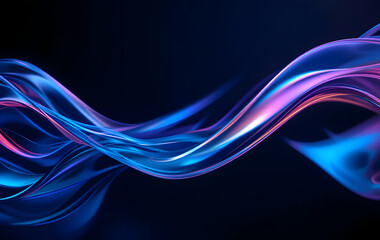 Abstract dark holographic iridescent neon background. Fluid liquid glass curved wave in motion 3d render. Gradient design elements for banners, backgrounds