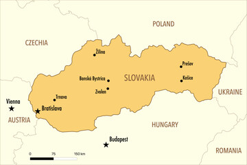 Obraz premium Vector Map of Slovakia with Major Cities – Editable Infographic