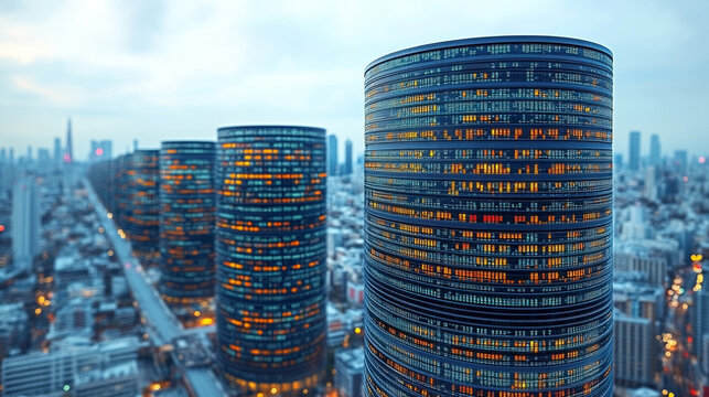 Large digital funnel in rainbow colors representing big data technology and information processing. Abstract concept of data collection, analysis, and transformation into insights