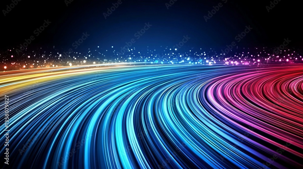 Poster vibrant light trails create an abstract background of flowing colors and patterns in a dynamic and e