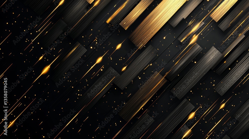 Poster dynamic abstract background featuring golden streaks and geometric patterns on a dark surface