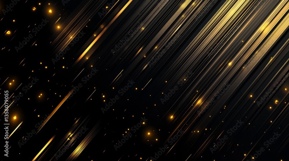 Poster elegant gold and black abstract design featuring streaks and sparkling dots creating a dynamic visua