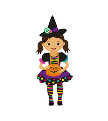 Cute Witch with Pumpkin Basket