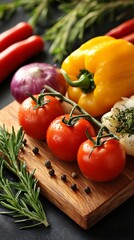 Fresh Vegetables on Wooden Cutting Board.