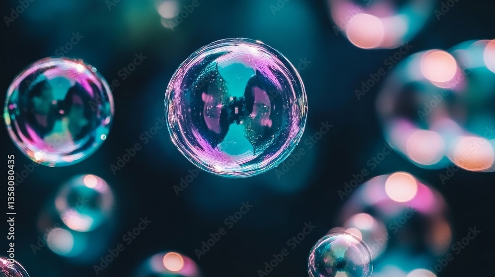 Poster floating bubbles create a captivating abstract background in vivid colors and smooth textures, captu