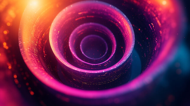 Large digital funnel in rainbow colors representing big data technology and information processing. Abstract concept of data collection, analysis, and transformation into insights