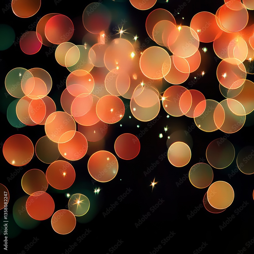 Poster vibrant bokeh abstraction featuring glowing circles in warm colors against a dark background