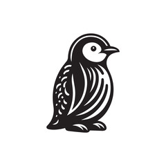 Black Color Penguin Silhouette Vector Illustration, Solid White Background
