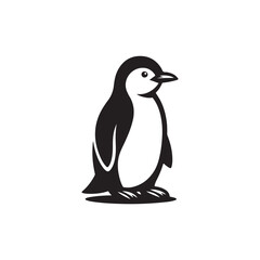 Black Color Penguin Silhouette Vector Illustration, Solid White Background