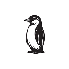Black Color Penguin Silhouette Vector Illustration, Solid White Background