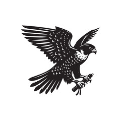 Black Color Peregrine Falcon Silhouette Vector Illustration, Solid White Background