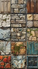 Naklejka premium Multi-material wall mosaic pattern, various textures