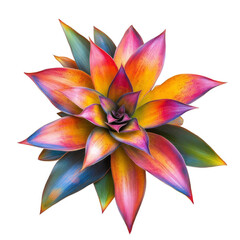 Vibrant multicolored succulent with gradient petals on white background.