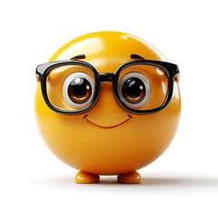 Smiling yellow ball character wearing glasses with small feet perfect for showing a cheerful studious vibe.