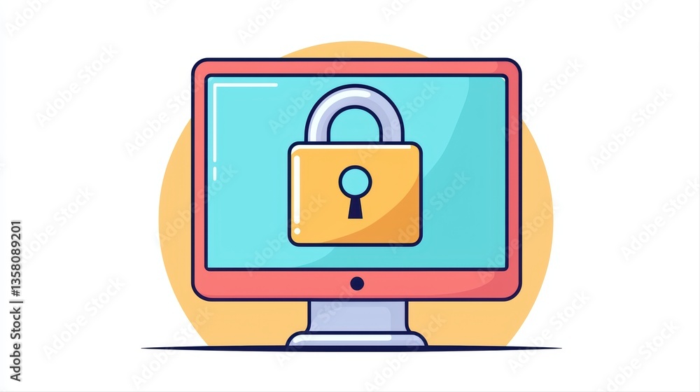 Poster digital security concept with a lock on screen