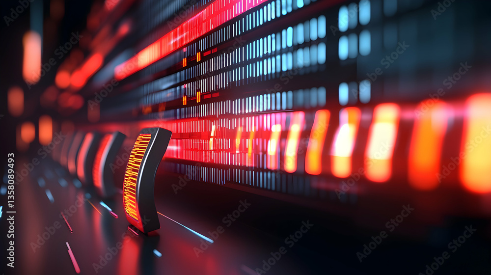 Poster abstract digital data stream with red neon lights