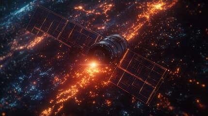 Satellite Orbiting Earth Amidst Cosmic Dust