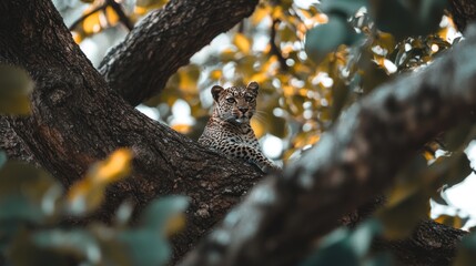 Obraz premium Leopard Resting High In A Tree Branch
