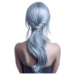 Naklejka premium Elegant woman with long silver hair in a sleek ponytail on a transparent background