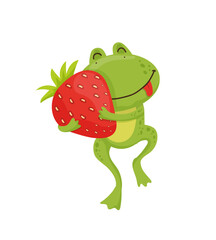 Cartoon Frog Holding Strawberry