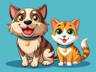vector of  Happy cat and dog isolated on transparent background
