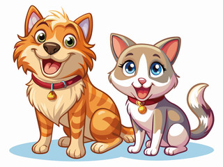 vector of  Happy cat and dog isolated on transparent background