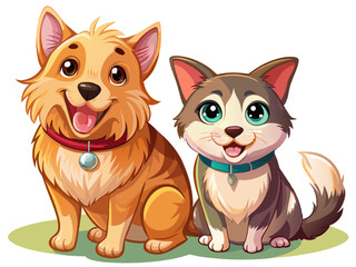vector of  Happy cat and dog isolated on transparent background