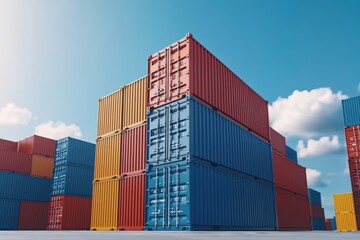 Fototapeta premium Colorful shipping containers stacked in a port scene