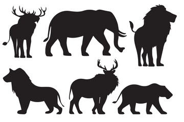 Set of wildlife animals illustration.Animals silhouette.Vector illustration