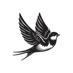 Black Color Swallow Silhouette Vector Illustration, Solid White Background