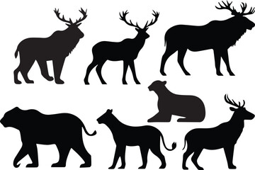 Vectors silhouette animals of savanna.Animals silhouette.Vector illustration