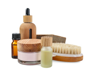 Different body care products isolated on white