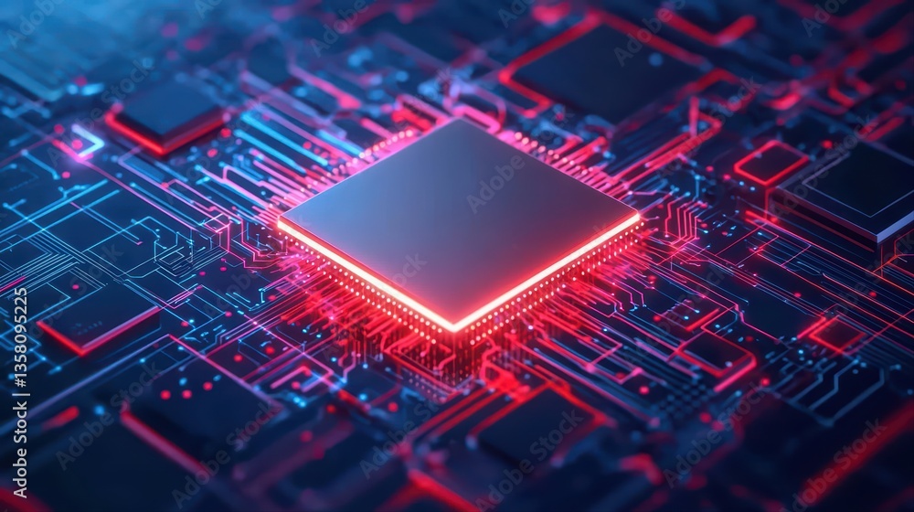 Poster digital circuit board with processor close-up view