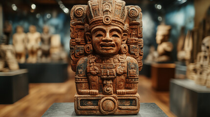 Ancient Stone Tablet in Museum with Visitors in Background  