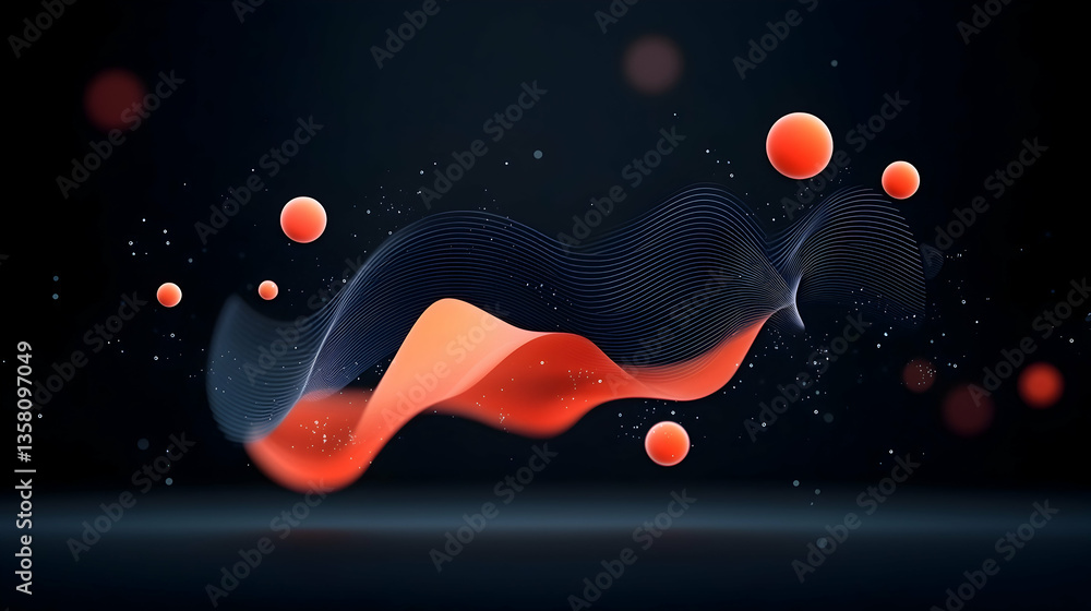 Poster abstract orange and blue particle wave on dark background