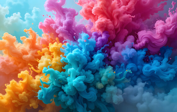 Abstract modern clouds of color smoke, colorful texture background. Colored fluid powder explosion, vape smoke liquid. abstract clouds design for banner, web, landing page, cover. 3D illustration - Powered by Adobe