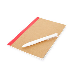 Copybook and pen isolated on white. School stationery