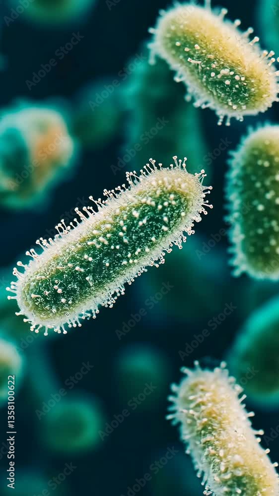 Aufkleber close-up view of colorful bacteria in a microscopic environment showcasing cellular structures and d