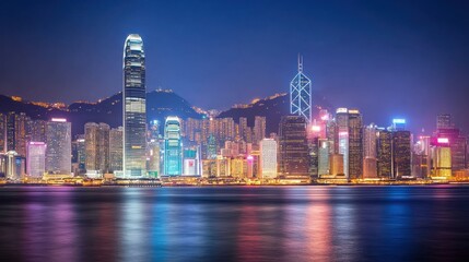 Fototapeta premium Hong Kong Skyline Night Cityscape