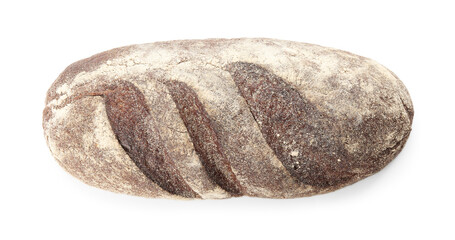 Obraz premium Whole loaf of freshly baked bread isolated on white, top view