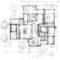 Detailed building blueprint with floor plans and architectural design image
