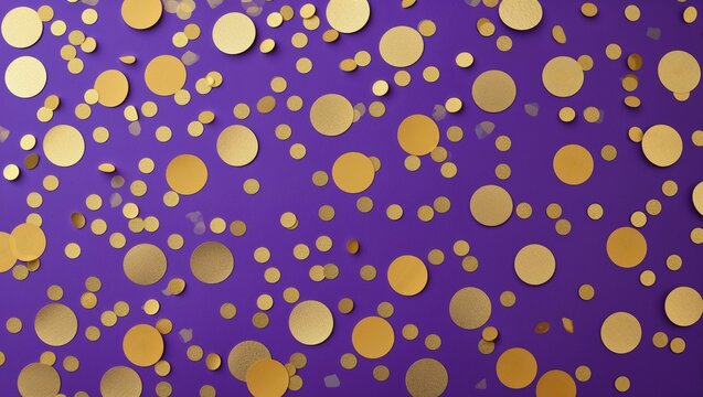 Fototapeta Vibrant purple background adorned with shimmering gold confetti