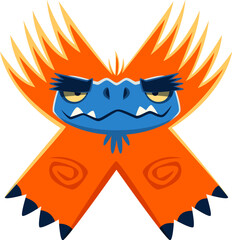 Halloween font letter X bizarre monster character. Silly Halloween monster personage English typeset letter, bizarre fantasy creature vector ABC font symbol or crazy horror animal alphabet element