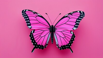 Fototapeta premium Bright pink butterfly with black markings on pink background
