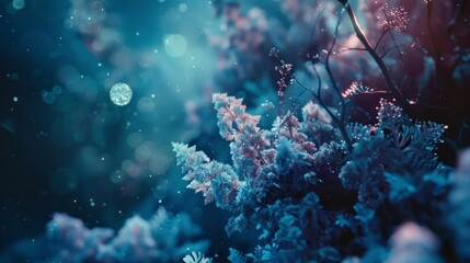 Fototapeta premium Enchanted Forest: Dreamy Blue Foliage And Magical Bokeh Light - Stock Photo